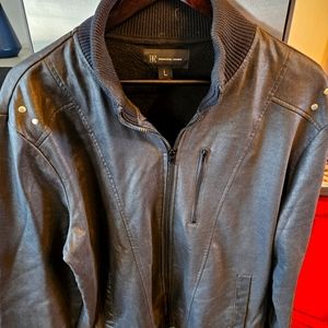 Mens INC black faux leather casual jacket size L